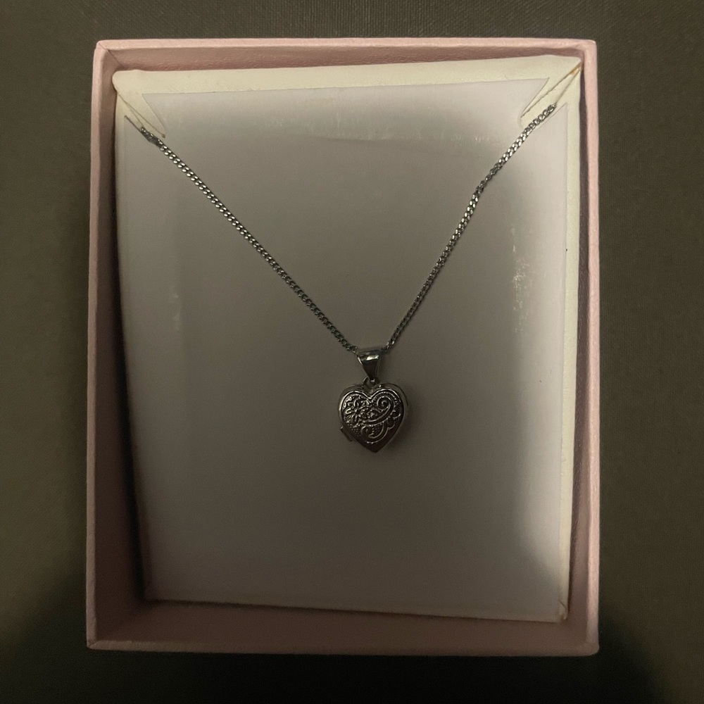 Engraved Heart Locket With Chain in Sterling Silver